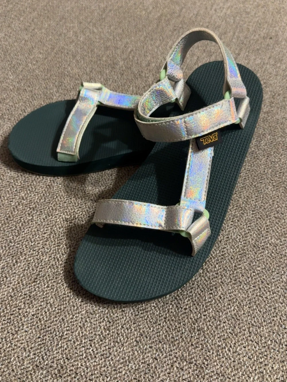 Teva Kids Iridescent Strap Sandals with Dark Green Footbed